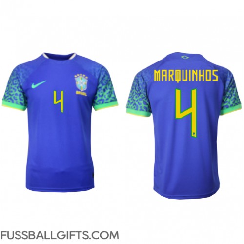 Brasilien Marquinhos #4 Fußballbekleidung Auswärtstrikot WM 2022 Kurzarm